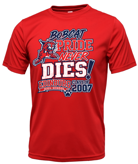 Bobcat Pride Never Dies - Red Short Sleeve Dri-Fit Shirt