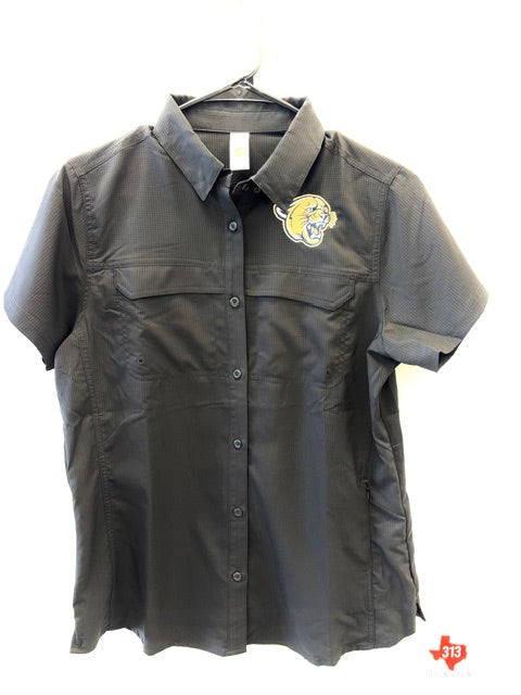 BLACK WOMEN'S FISHING POLO - COUGAR LOGO